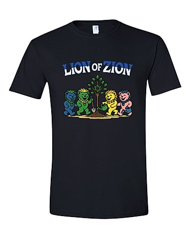 JNF Lion of Zion black t-shirt with dancing bears planting trees supporting Kibbutz Be'eri