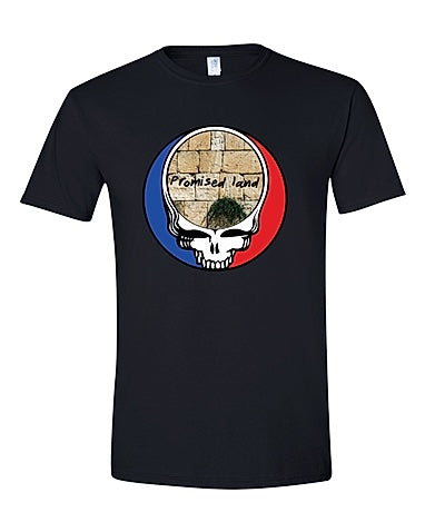 Promised Land black t-shirt with Western Wall Jerusalem design supporting Kibbutz Be'eri