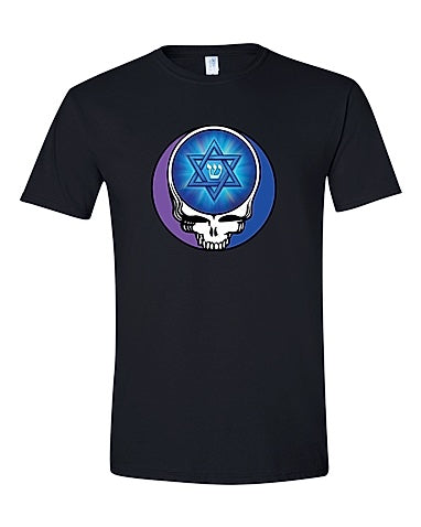 Dark Shin black t-shirt with Hebrew letter Shin and Star of David supporting Kibbutz Be'eri